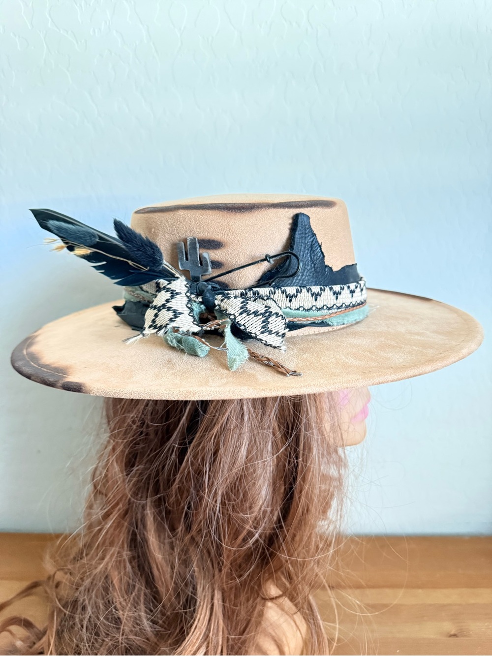 CHARLIE MAREE CO. Custom flat-brim tan vegan suede western hat